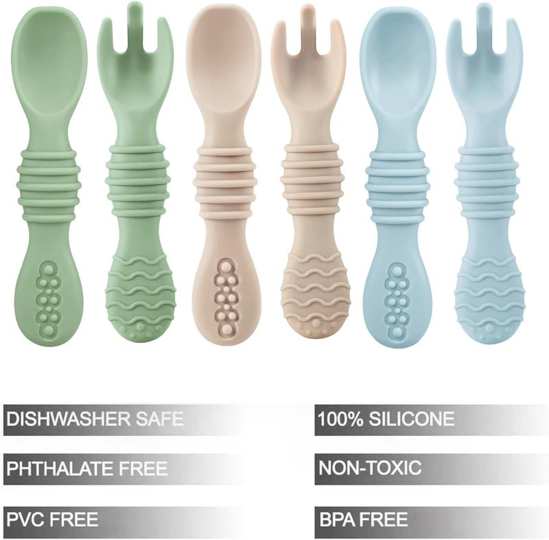 PandaEar 6 Pack Silicone Baby Spoons & Forks | Baby Feeding Set Self Feeding Utensils, Toddler Infant Feeding Spoon Forks BPA Free First Stage - Image 2